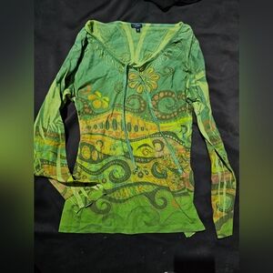 Bohemian Green Patterned Women's Top